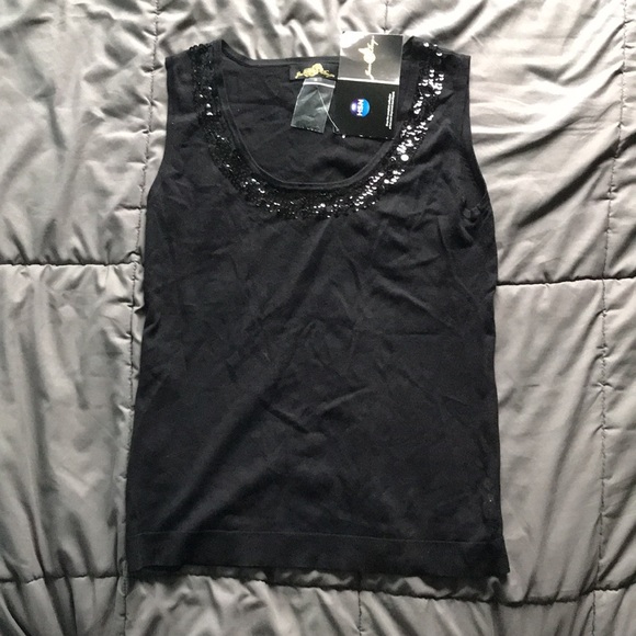 Joan Boyce black sleeveless sequined tank top. Brand New Size Medium. - Picture 1 of 10